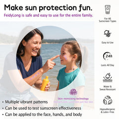FeidyLong sticker adhered to child’s arm outdoors offering visible reminder to reapply sunscreen