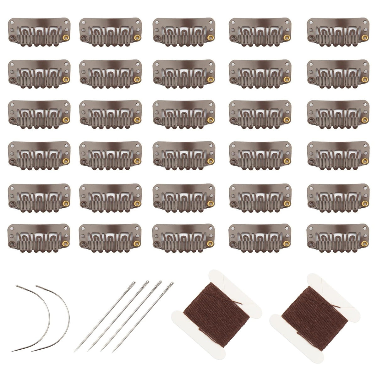 FeiHong front view of 30 dark brown clips kit shows full contents and tidy packaging benefit