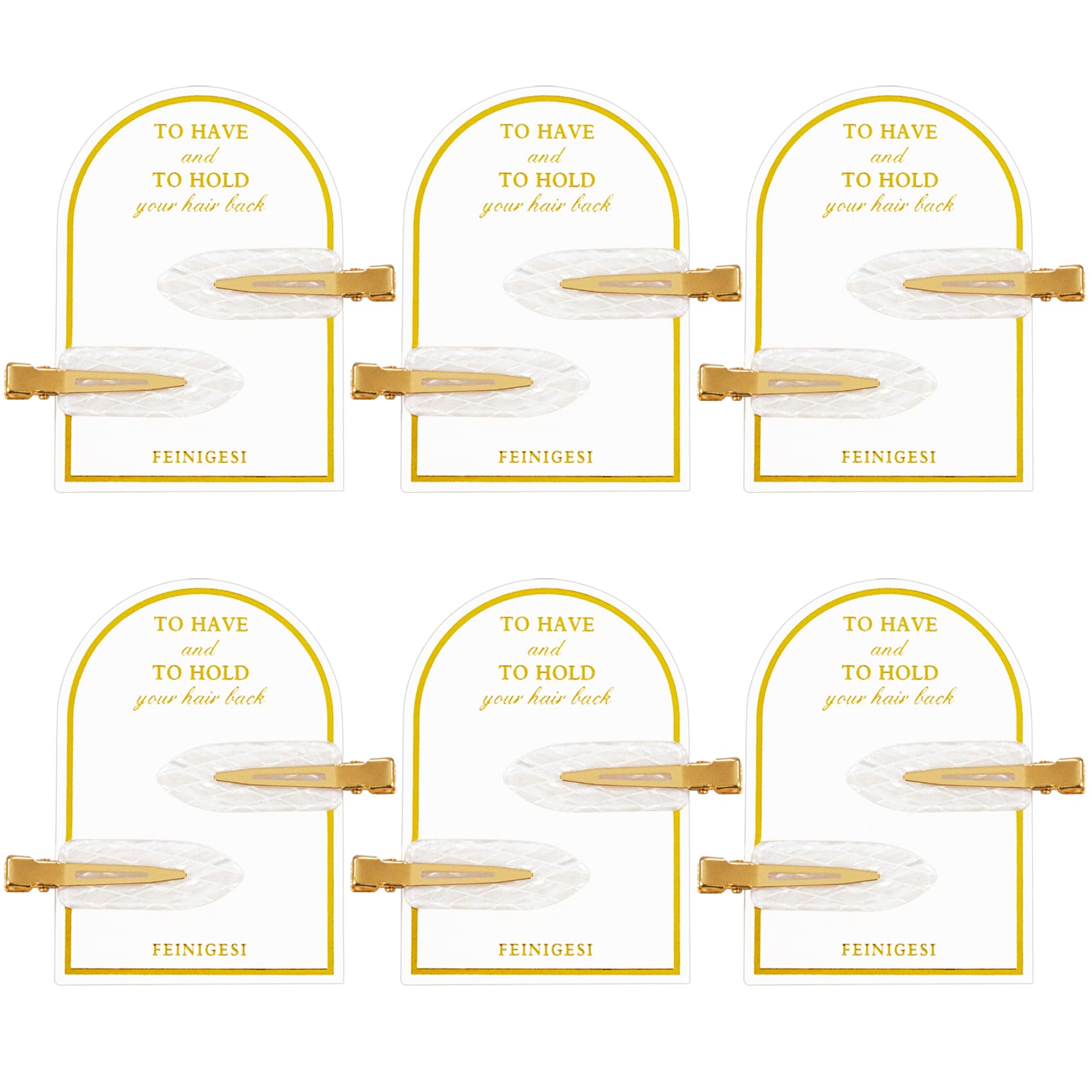 FEINIGESI front packaging showing six cards of white creaseless clips and neat presentation benefit