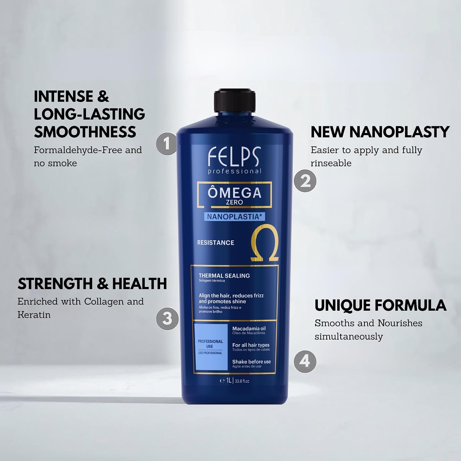 Felps Professional before and after hair results showing reduced frizz