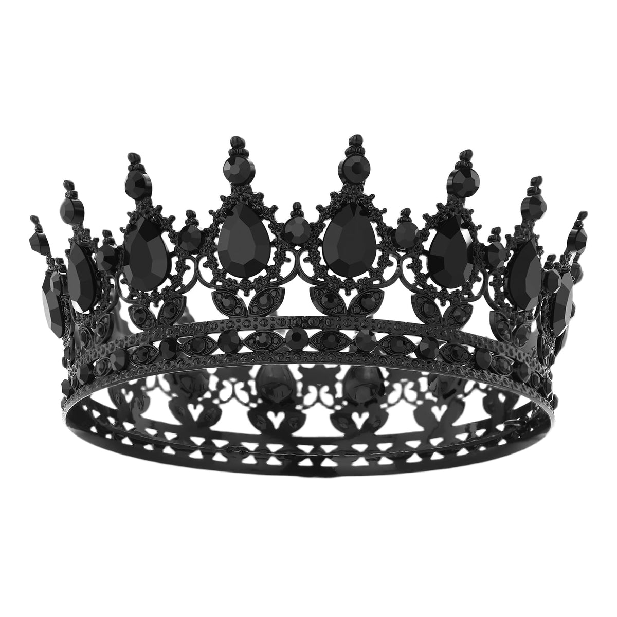 Feltent black crystal tiara front view showing regal design and elegant shine