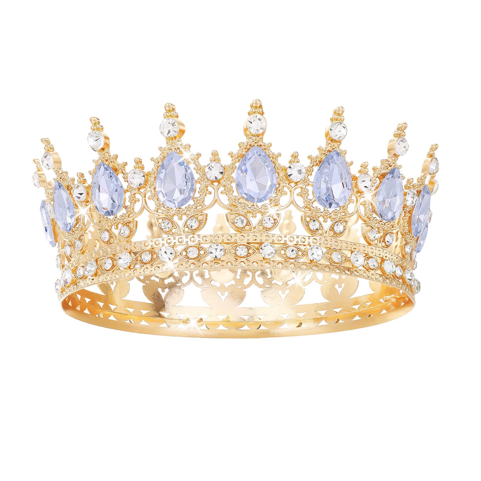 Feltent gold crown front view showing ornate crystals and regal silhouette, enhancing bridal portraits