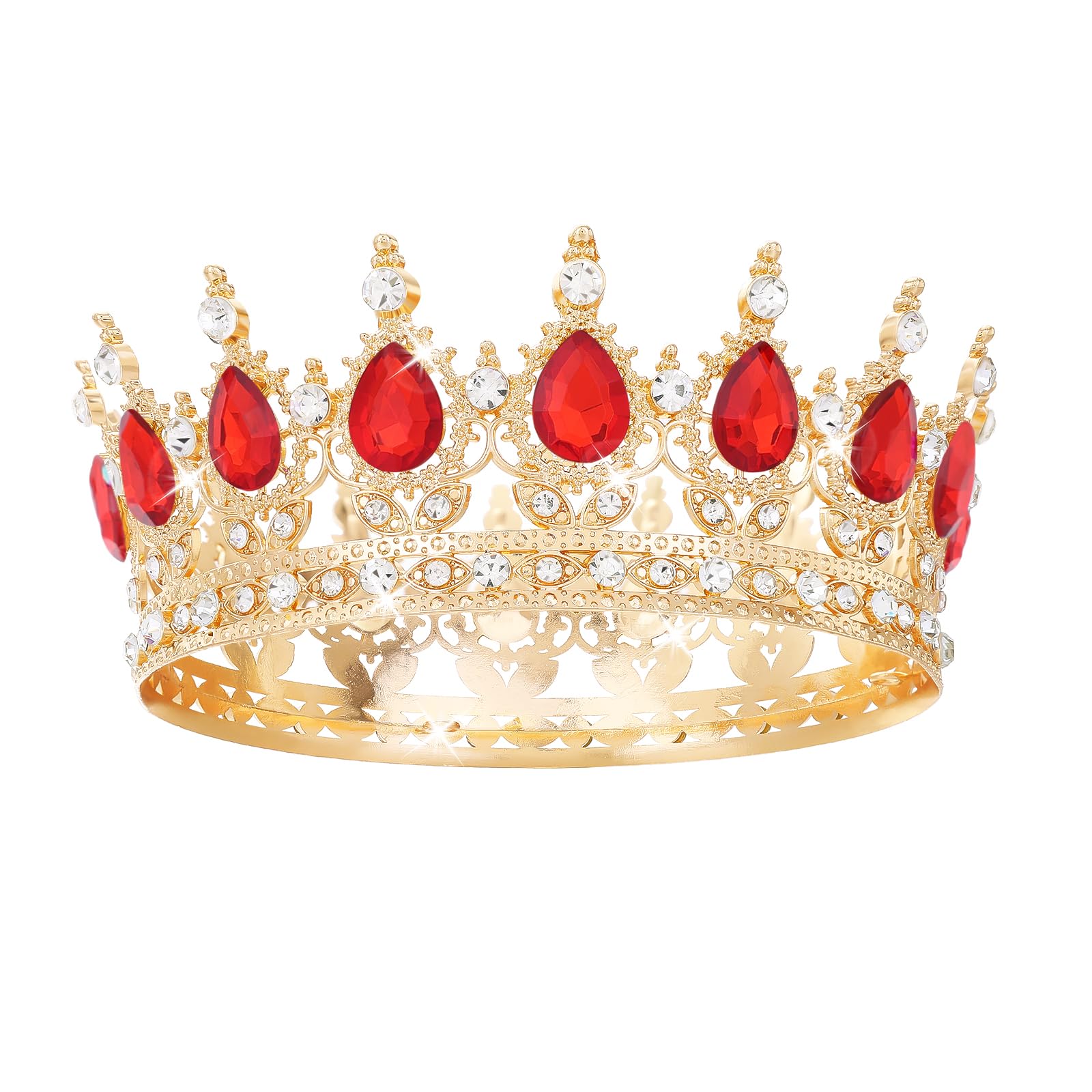 Feltent red crown front view showing ornate crystals and regal silhouette benefit: standout sparkle
