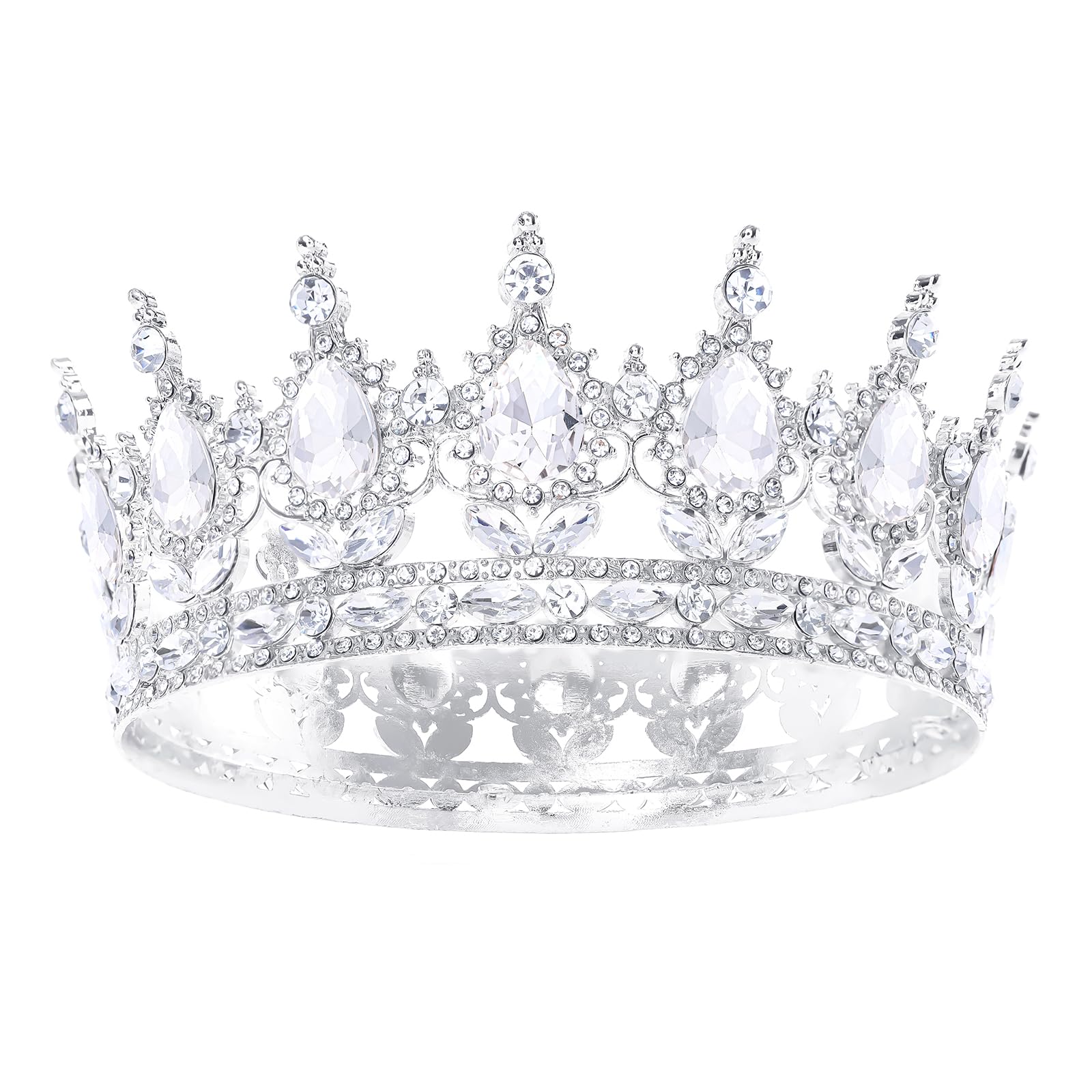 Feltent tiara front view showing elegant rhinestone sparkle and regal silhouette