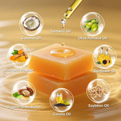 femani turmeric face wash and brush bottle demonstrating foaming action