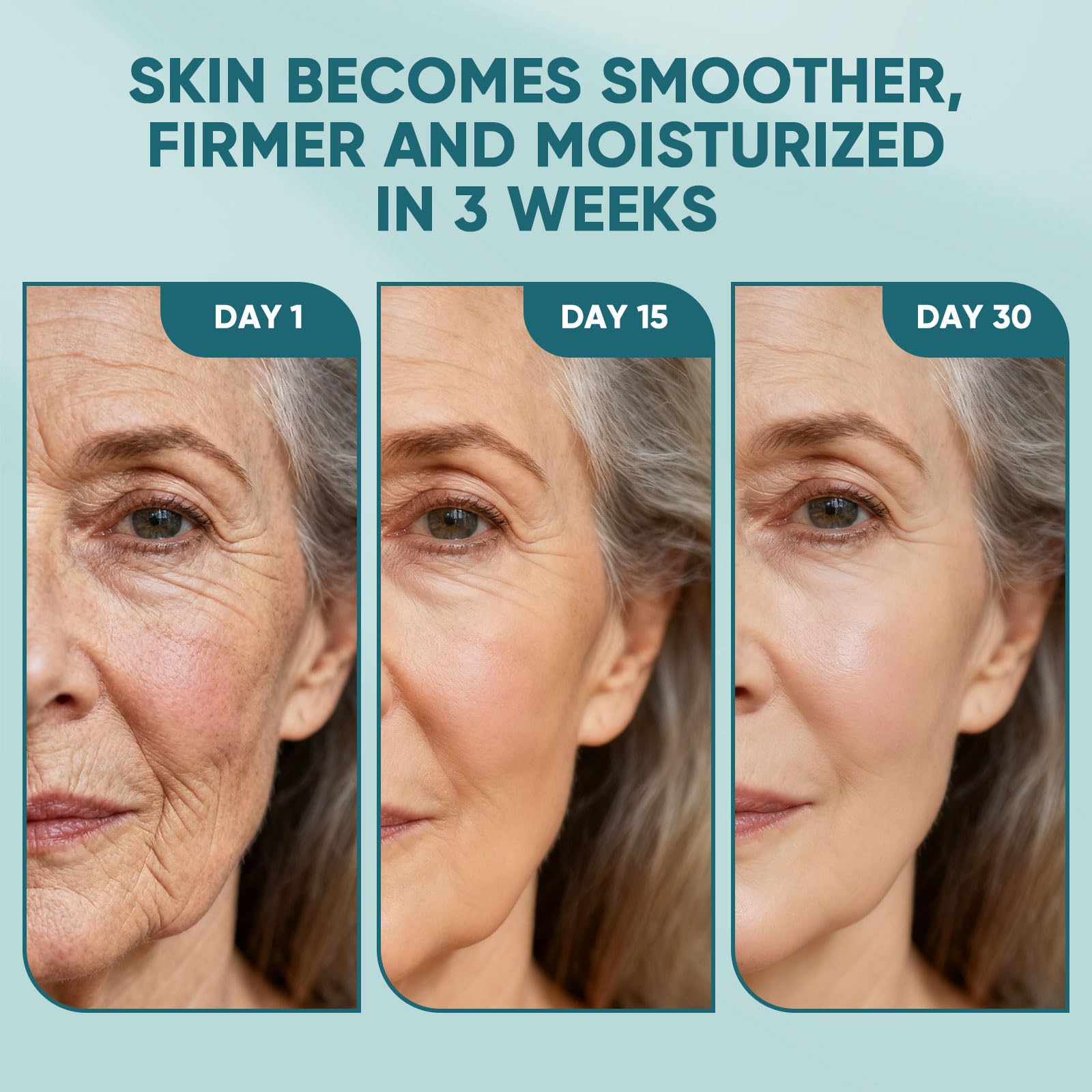 Fibosara applying under-eye with roller to reduce puffiness and smooth texture