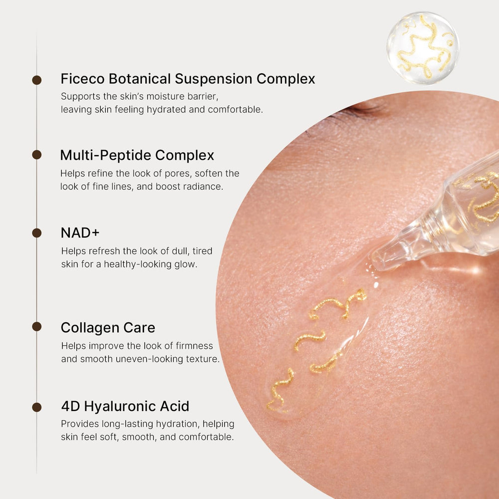 Ficeco ampoule being opened and applied to facial skin for glow