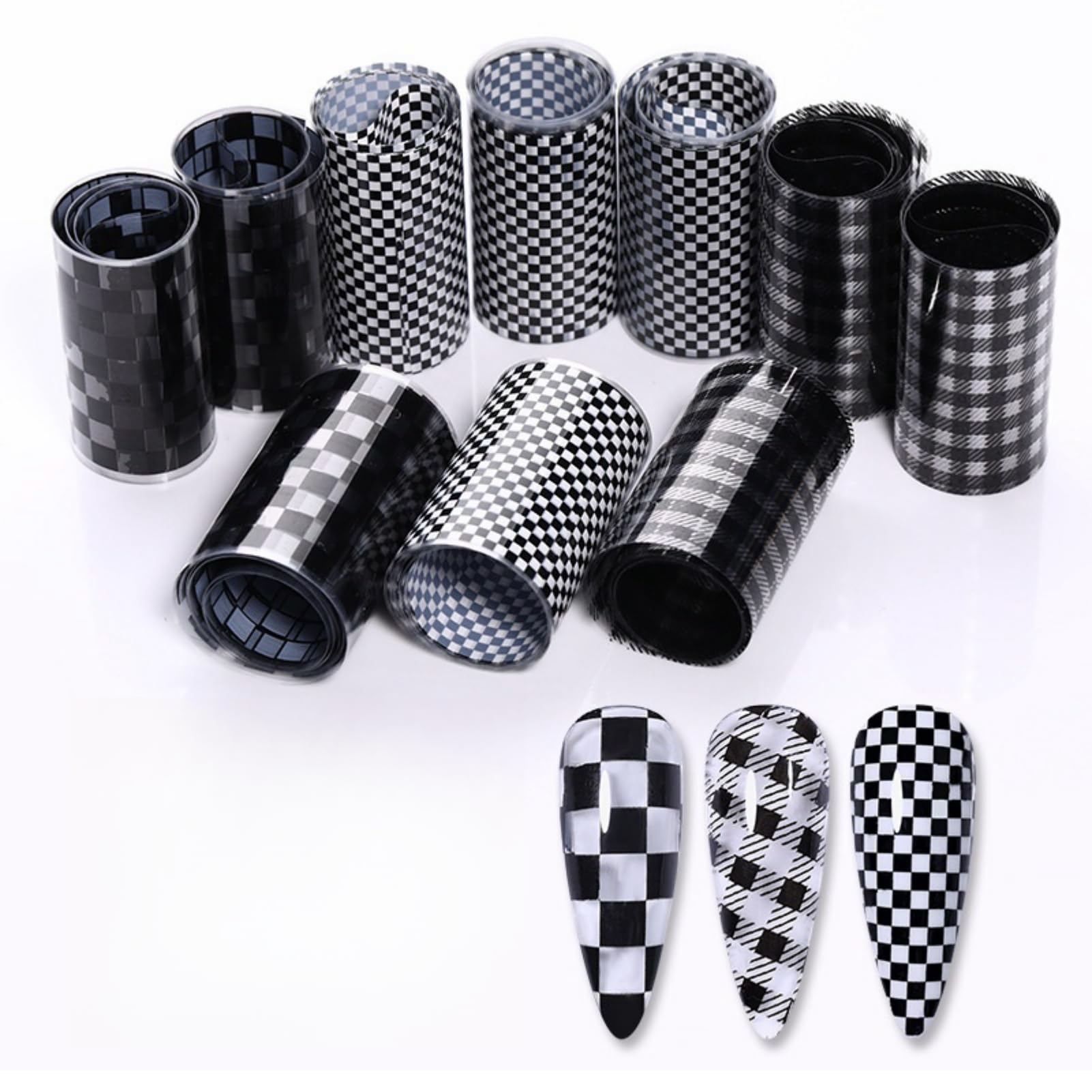 FILFEEL front box of ten plaid foil rolls showing variety and ready-to-use convenience