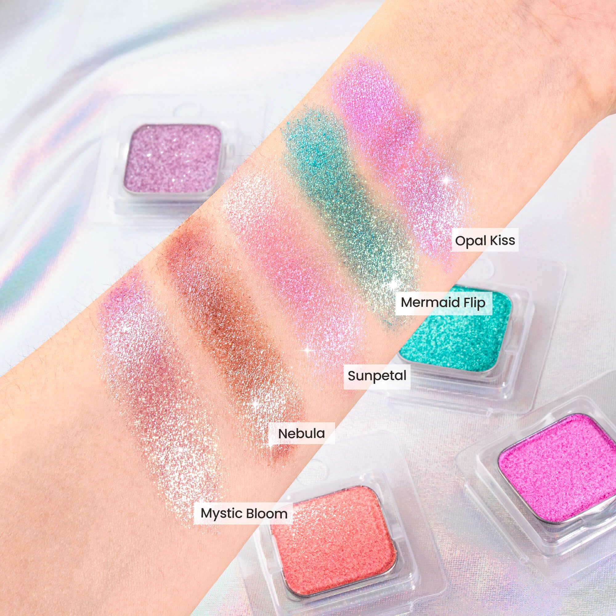 Single refill pan seated in magnetic palette showing Fillwie mix-and-match convenience benefit