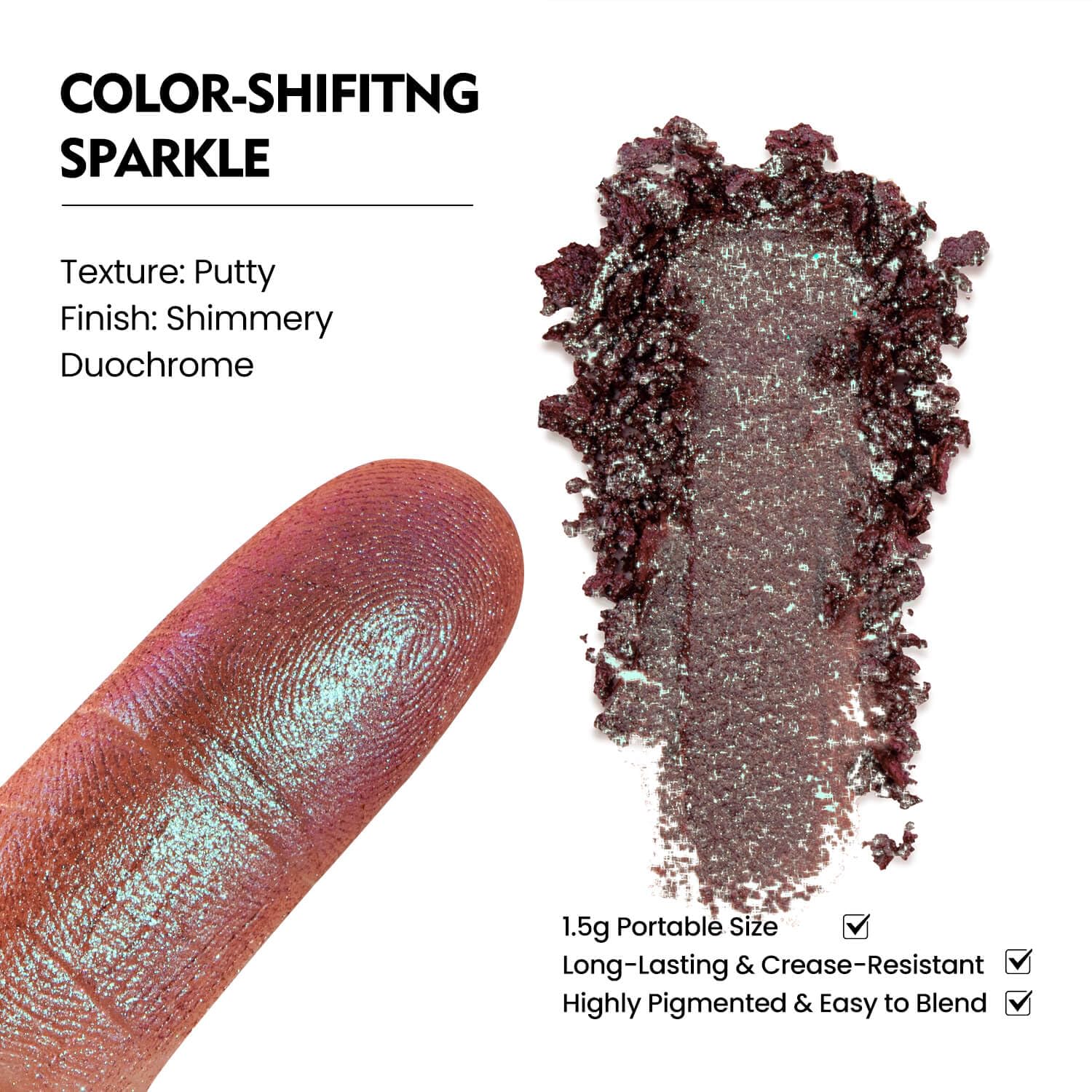 Arm swatch of Fillwie mauve taupe with blue reflect demonstrating color shift benefit