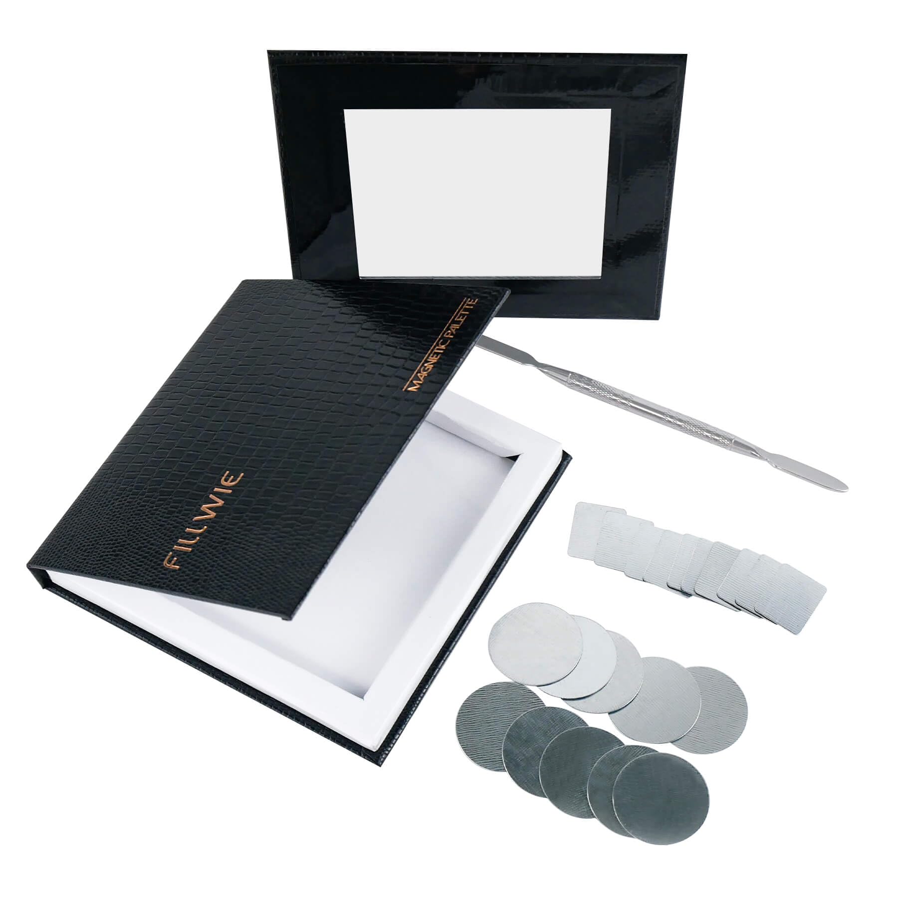Fillwie black palette front closed showing sleek travel-ready design and secure closure