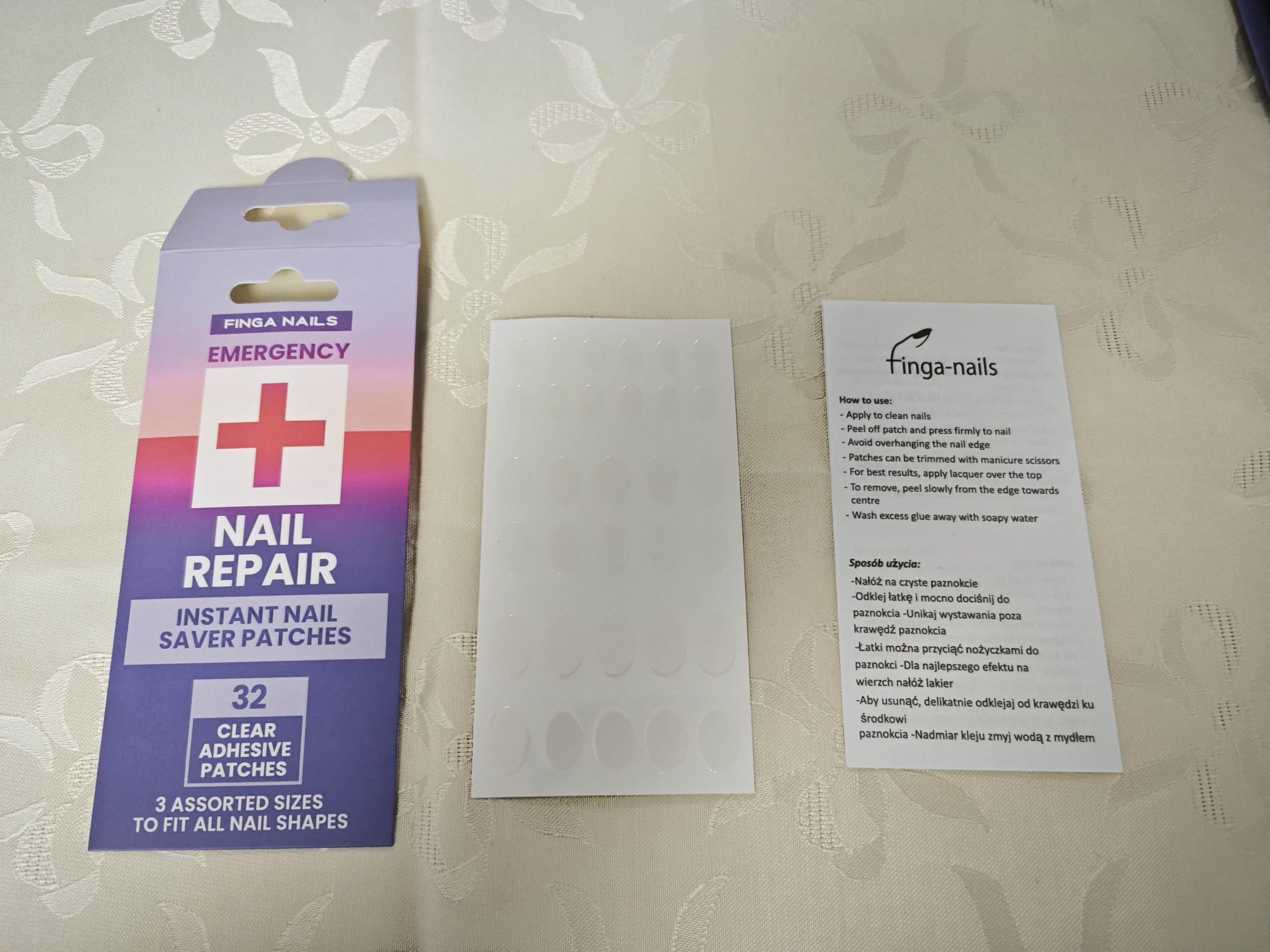 Finga-Nails label and contents laid out demonstrating all included tabs
