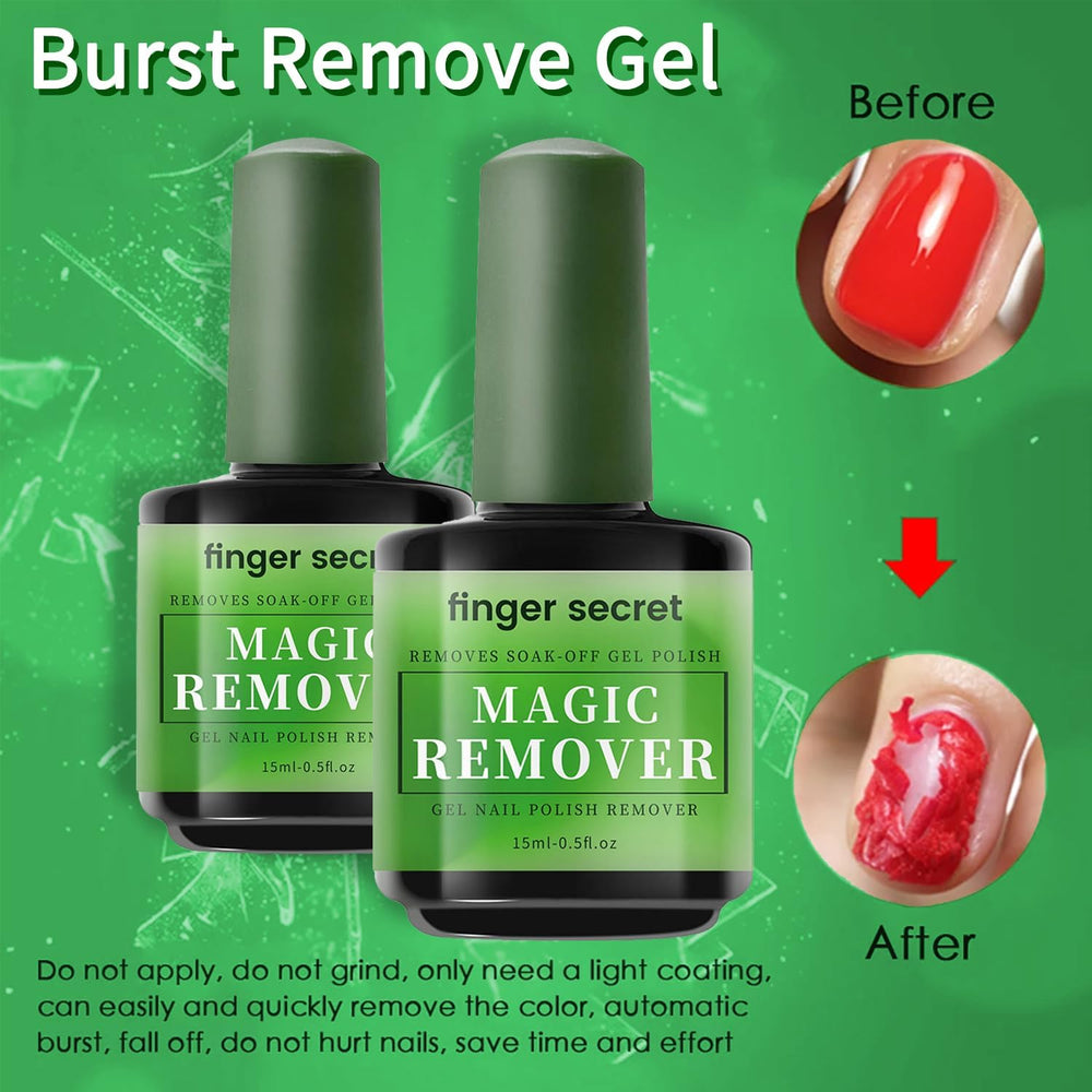 finger secret application on nail showing remover gel applied to polish for fast lifting
