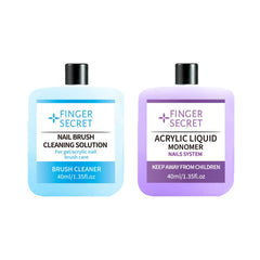 finger secret front bottle showing clear acrylic monomer, easy pour and control