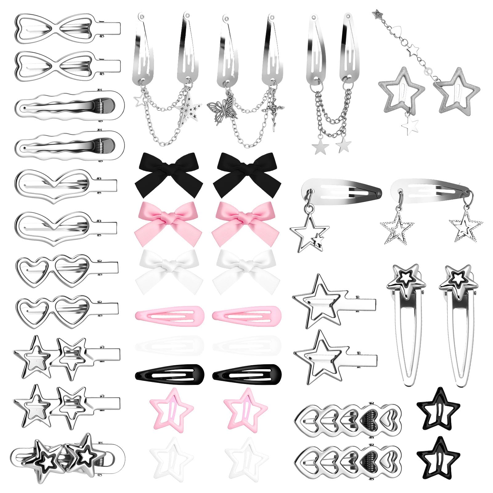 Fingertip WD front packaging showing 42 pink Y2K hair clips and shapes for easy selection