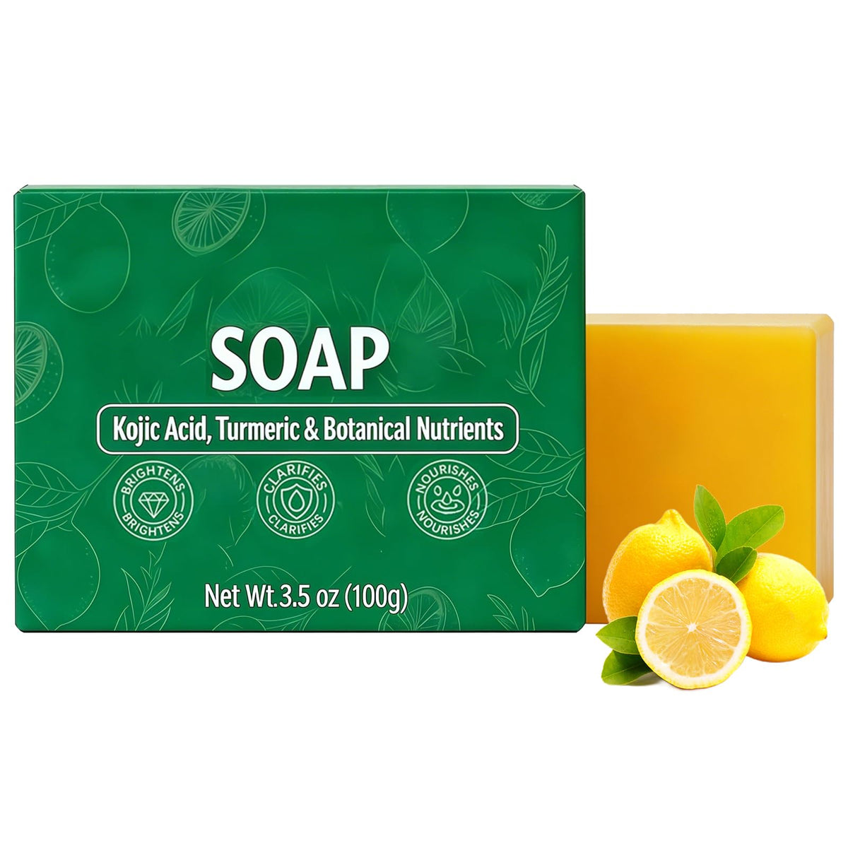 Finturo front packaging shows turmeric lemon soap benefits and natural look