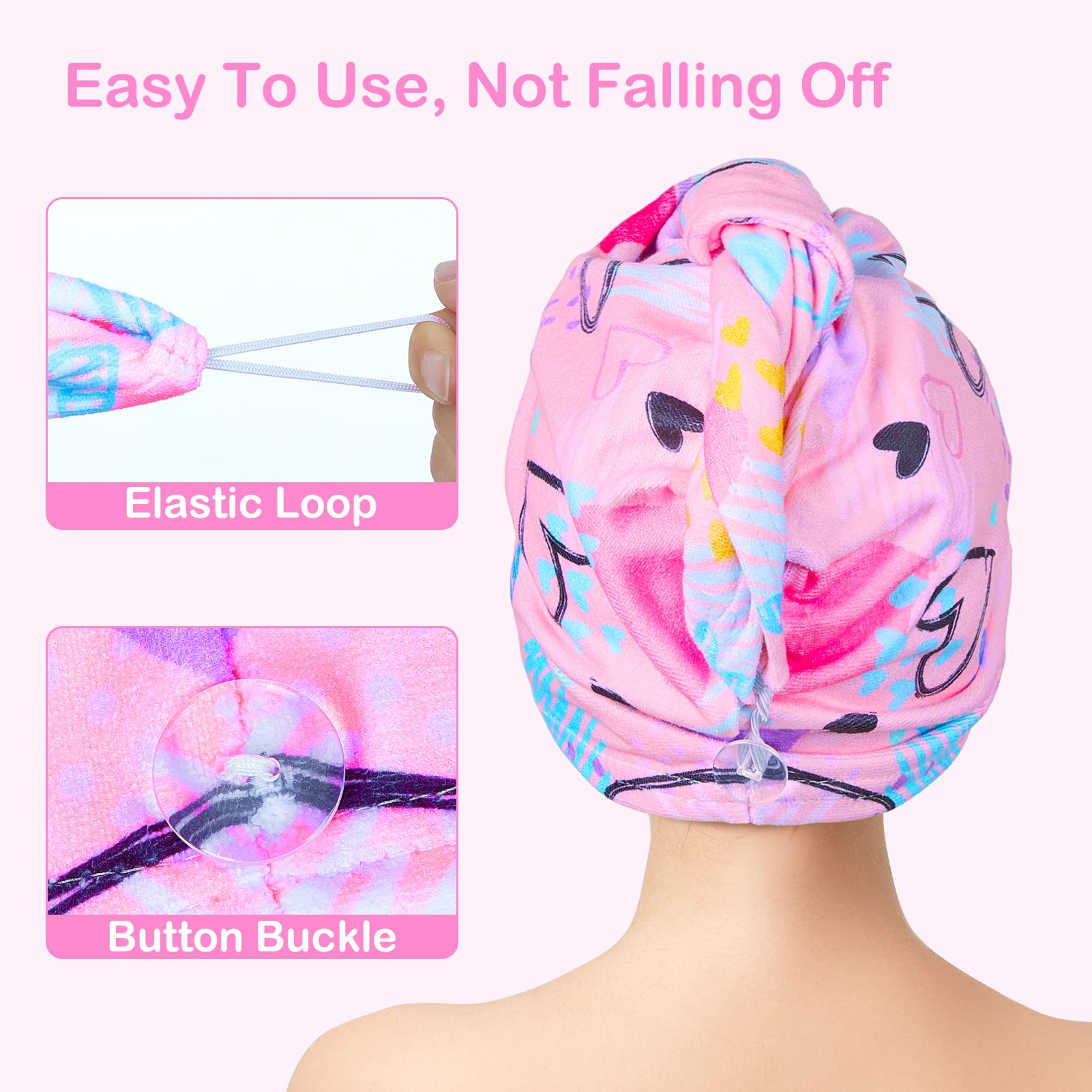 FIOBEE woman wearing hair turban illustrating hands-free drying convenience