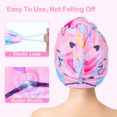 FIOBEE woman wearing hair turban illustrating hands-free drying convenience