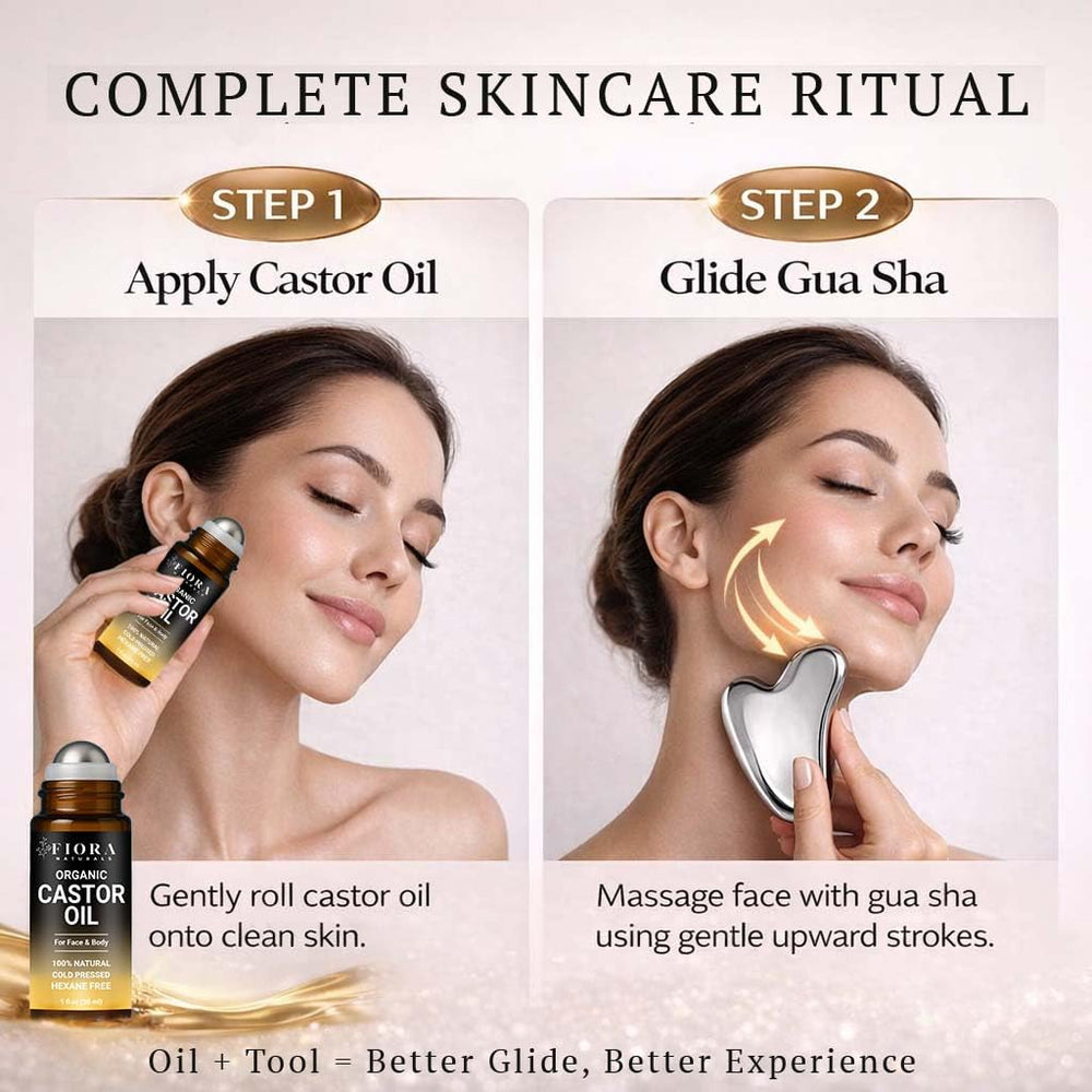 Fiora Naturals closeup of stainless steel gua sha edge highlighting precise sculpting benefit