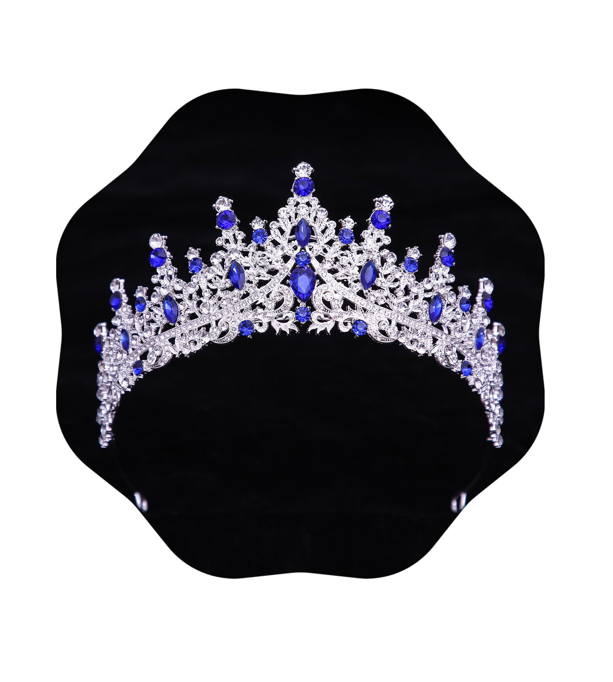 FIRCRE dark blue tiara front view showing elegant crown and regal look