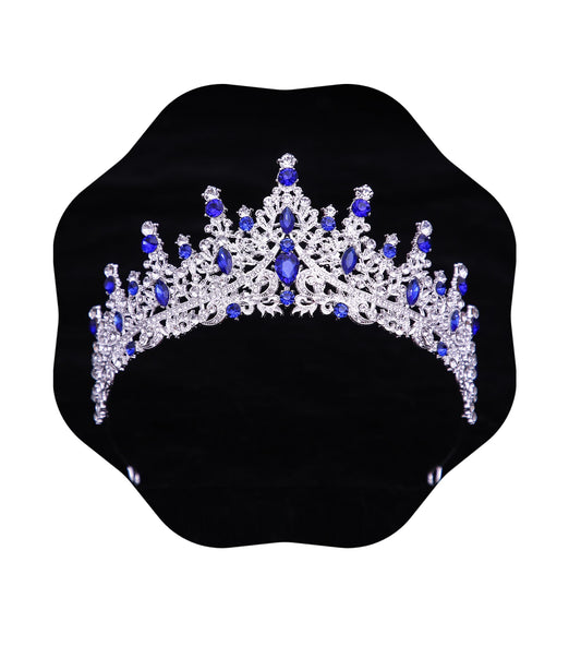 FIRCRE dark blue tiara front view showing elegant crown and regal look