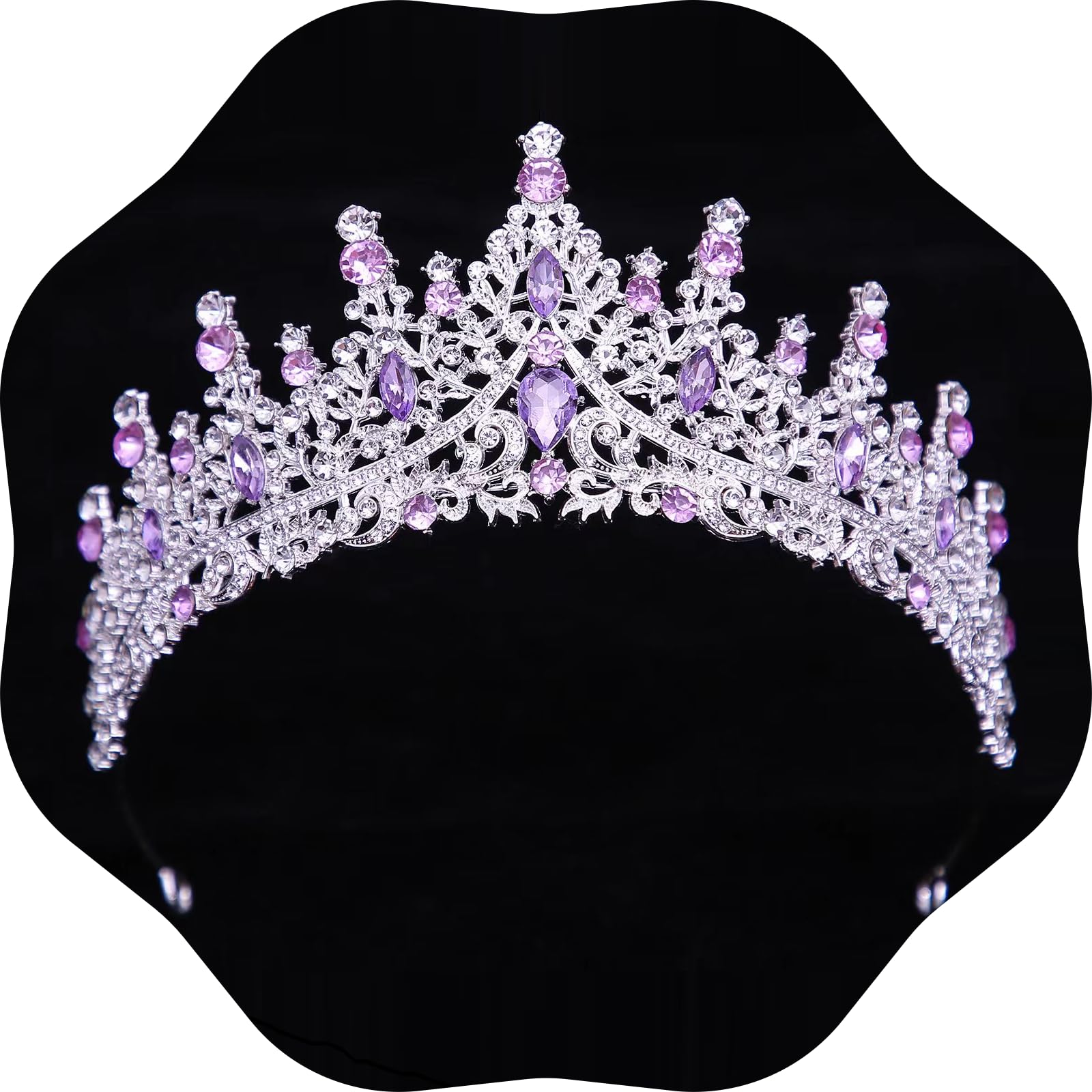 FIRCRE tiara front view showing silver purple sparkle and elegant shape