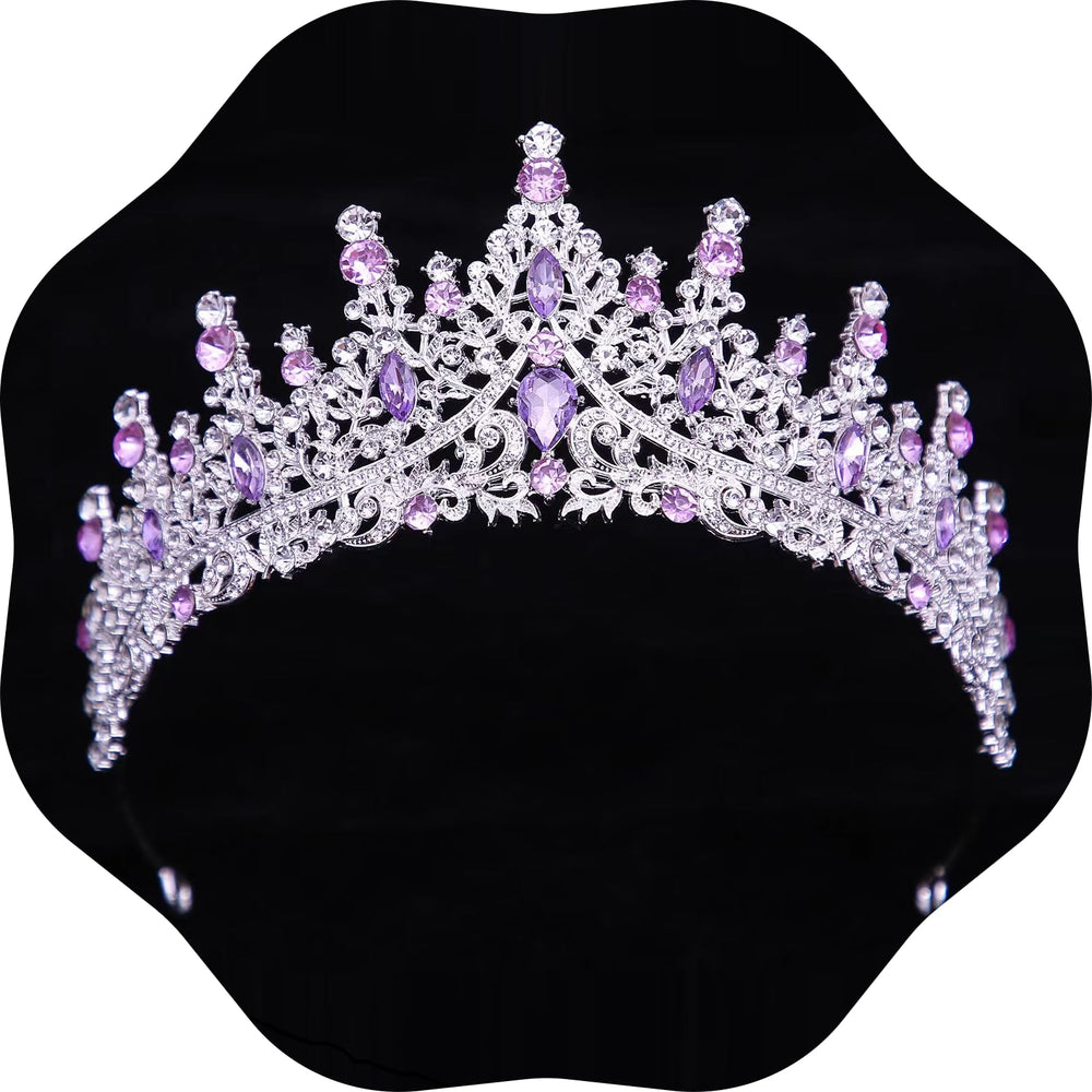 FIRCRE tiara front view showing silver purple sparkle and elegant shape