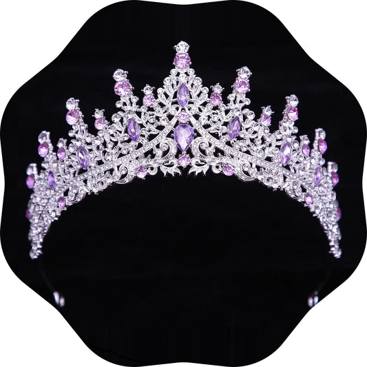 FIRCRE tiara front view showing silver purple sparkle and elegant shape