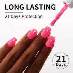 Firedeep polish swatched on nail for opaque neon pink coverage and glossy shine