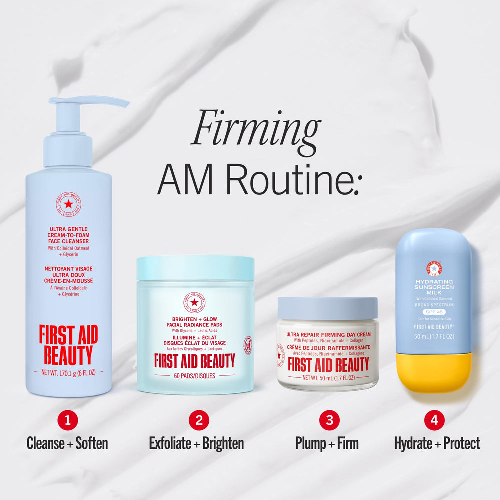 First Aid Beauty cream staged on bathroom shelf for daily routine inspiration