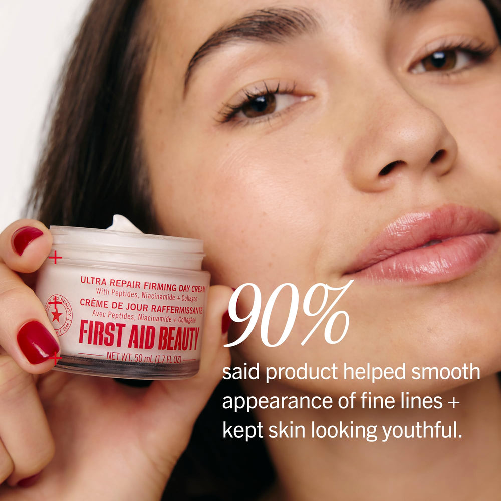First Aid Beauty open jar showing silky cream ready to hydrate skin