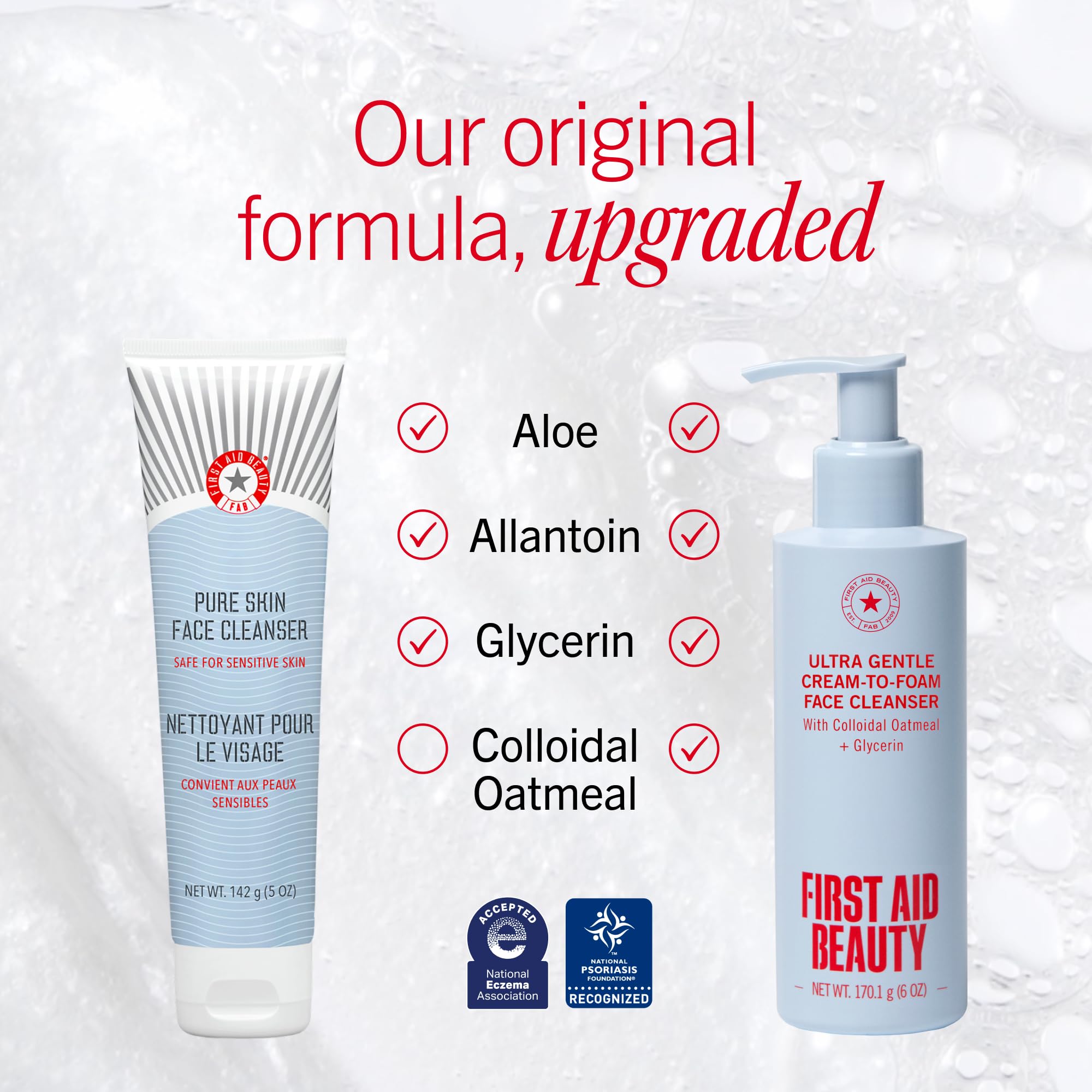 First Aid Beauty cream-to-foam texture transforming with gentle foam benefit