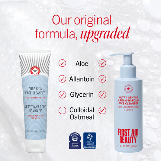 First Aid Beauty cream-to-foam texture transforming with gentle foam benefit