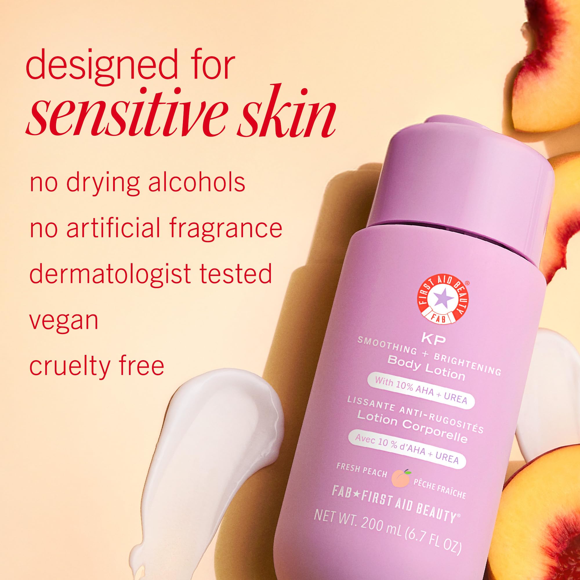 First Aid Beauty with peach fruit visual suggesting light fresh scent