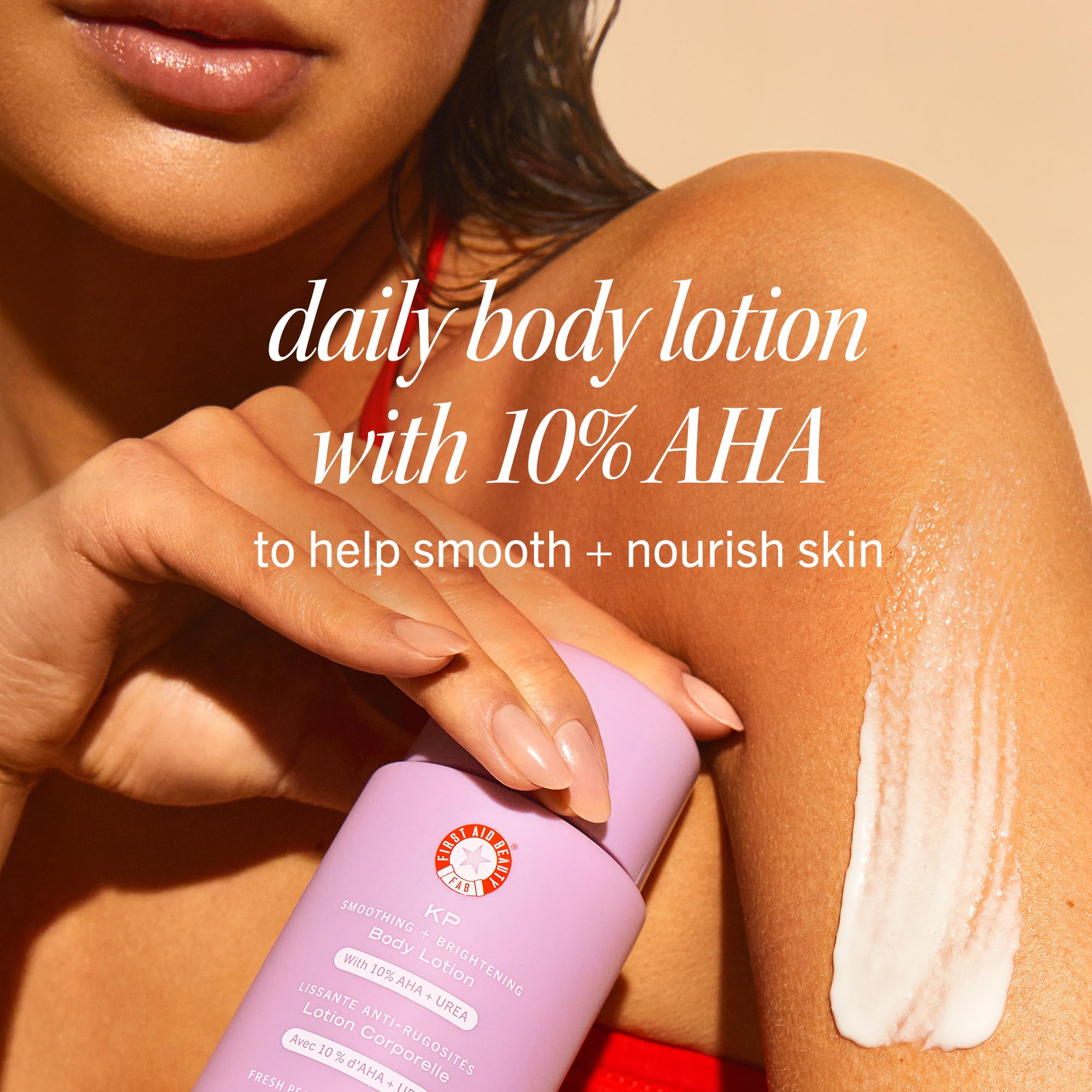 First Aid Beauty pump and cap close-up showing easy dispensing benefit