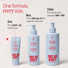 First Aid Beauty boxed packaging next to bottle demonstrating retail presentation