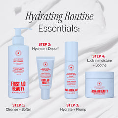 First Aid Beauty serum on bathroom shelf lifestyle image conveying everyday routine ease