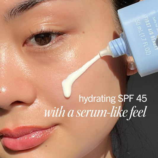 First Aid Beauty close-up texture of milky serum showing fast absorption