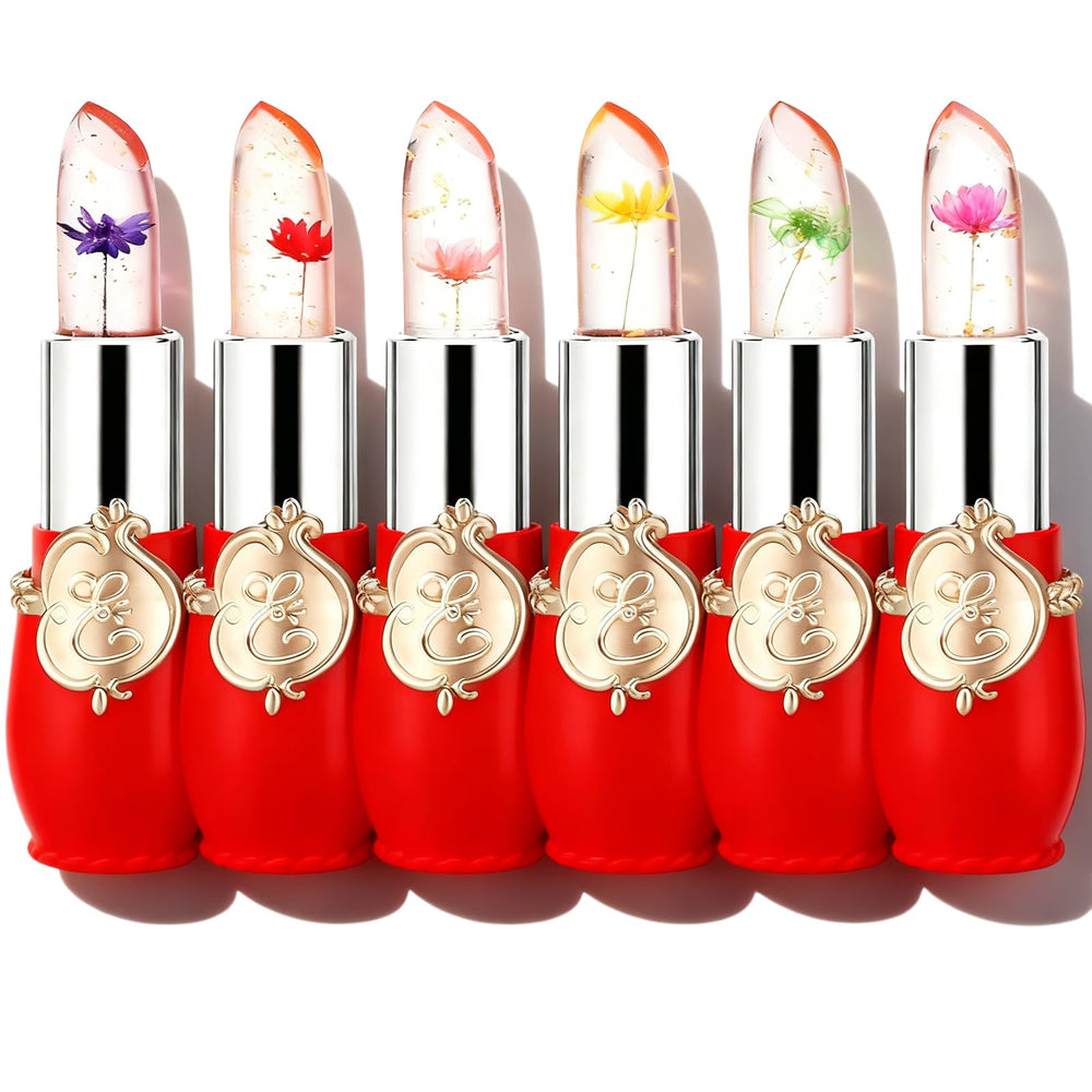 firstfly front packaging showing six flower jelly lipsticks and gift-ready look