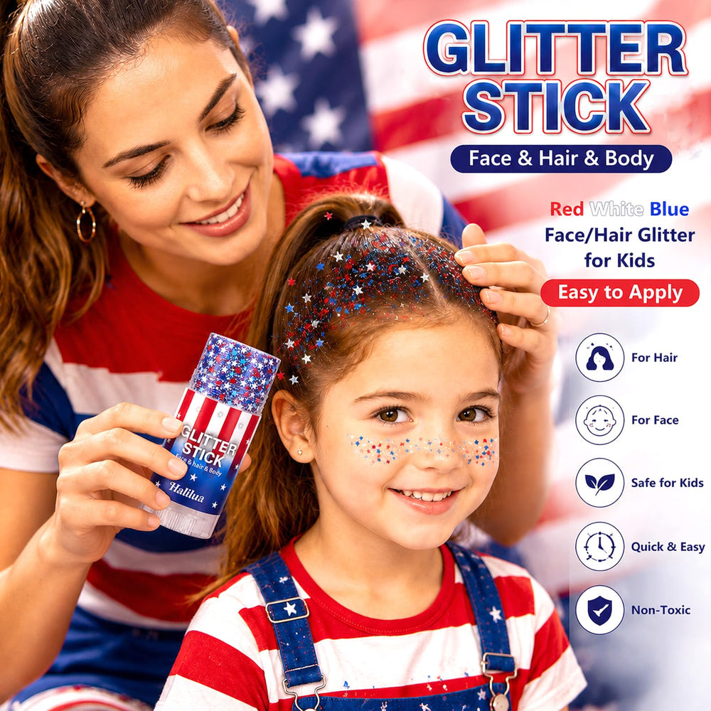 firstfly hands applying glitter stick to cheek for fast festive makeup benefit