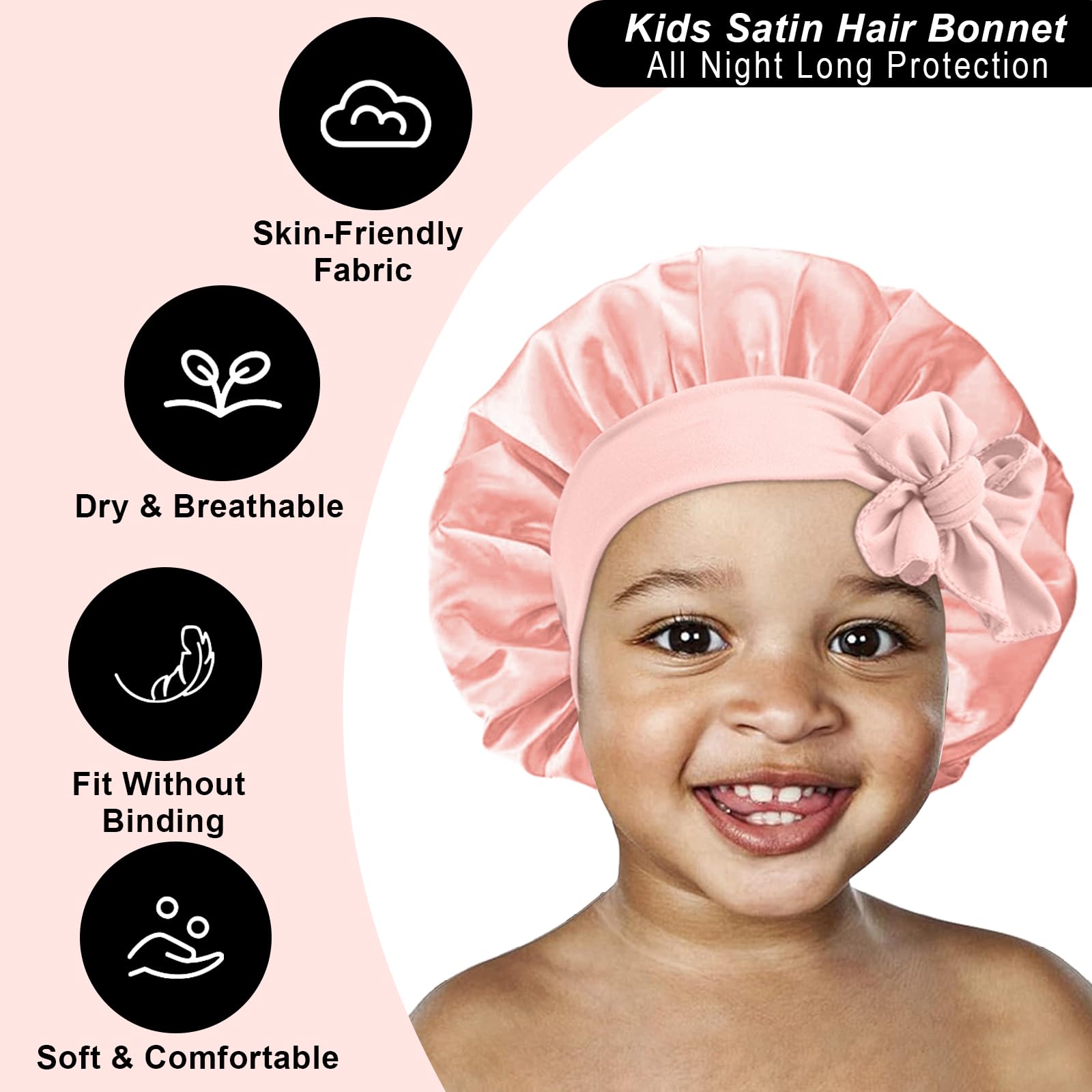 FIRSTPELLA child side profile wearing bonnet demonstrating comfortable fit benefit