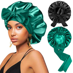 FIRSTPELLA front view of black and green bonnets showing full coverage benefit