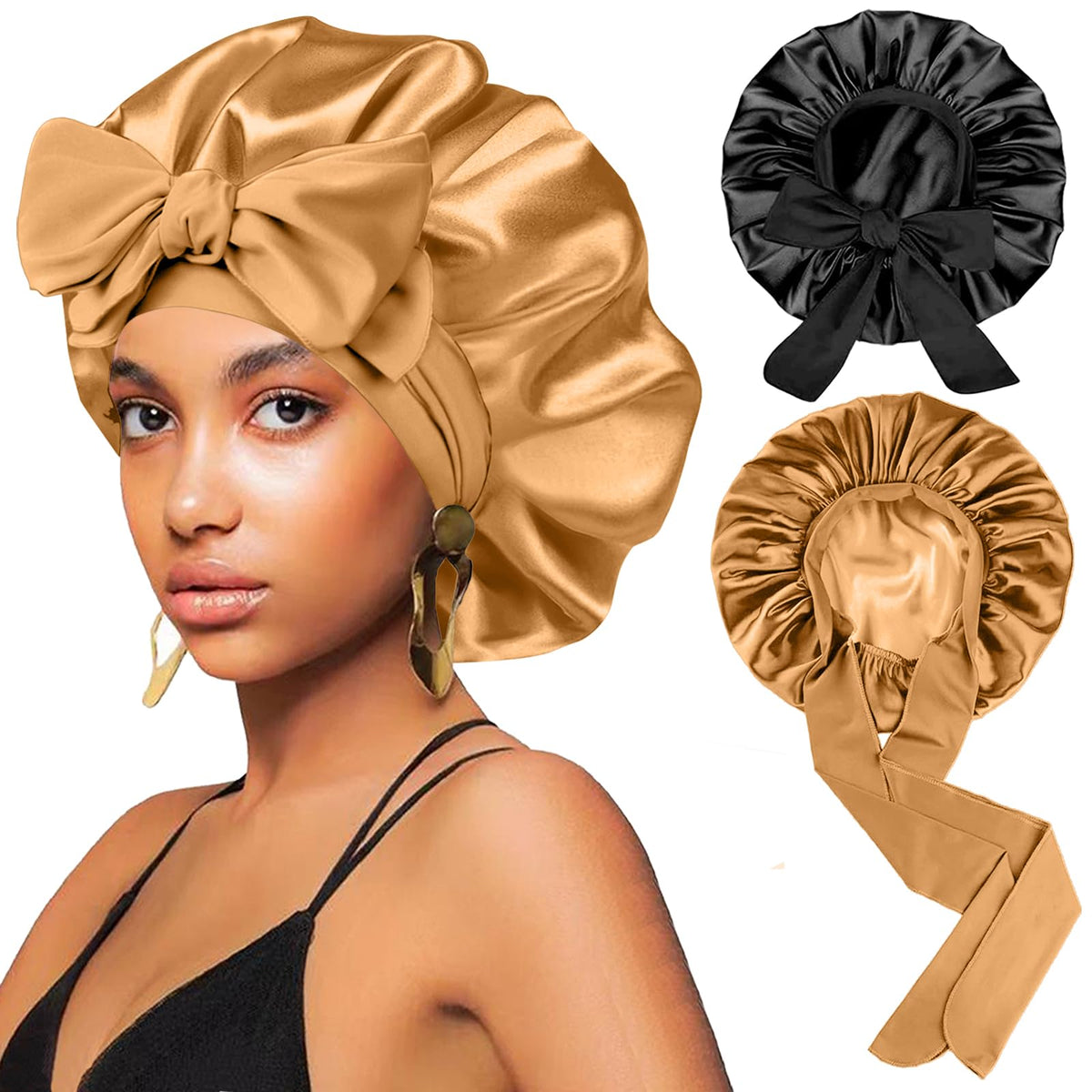 FIRSTPELLA front view of black and khaki bonnet pack showing colors and fit