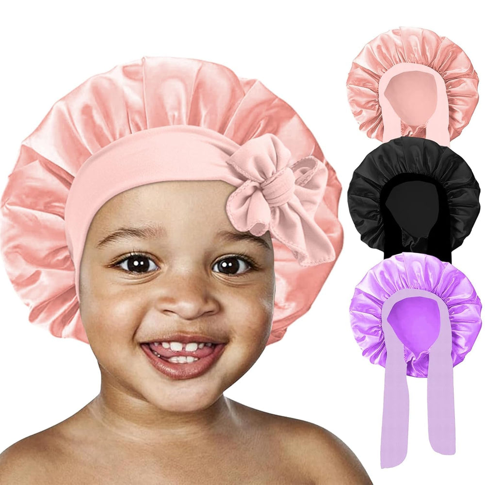 FIRSTPELLA front view of three bonnets shows colors and soft fabric benefits
