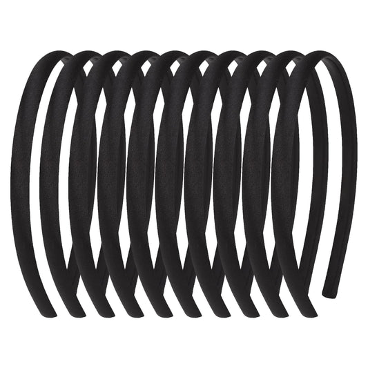 Fishdown front view of ten black headbands showing neat set and storage benefit