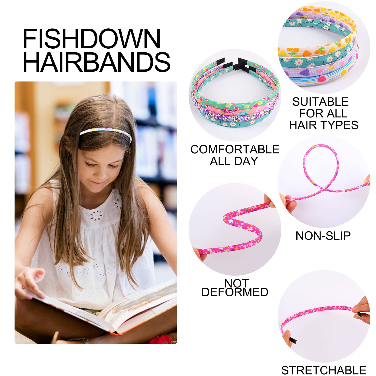 Fishdown side profile of a thin headband demonstrating slim comfortable fit