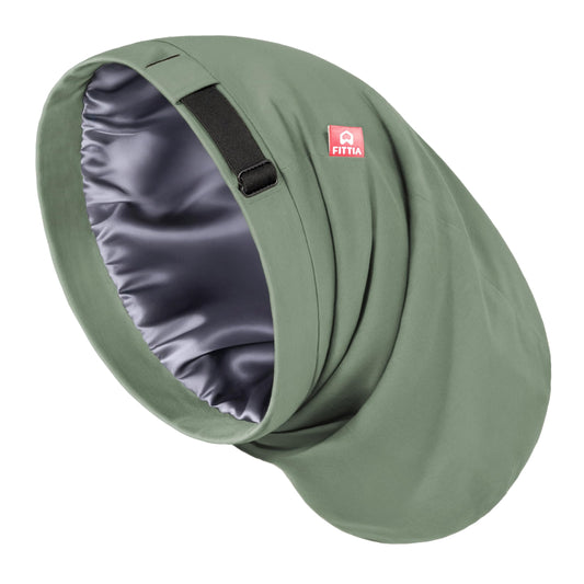 Fittia front view large satin bonnet protecting hair while sleeping
