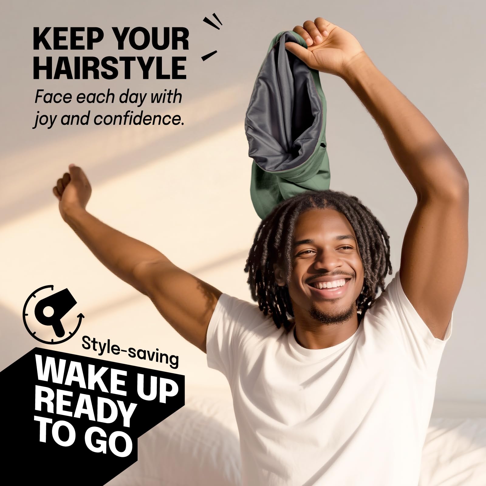 Fittia in use on man with dreadlocks preventing frizz overnight