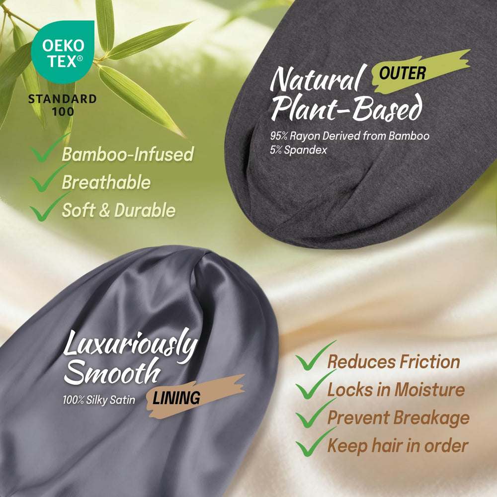 Fittia bonnet worn by man sleeping protecting dreadlocks and reducing frizz