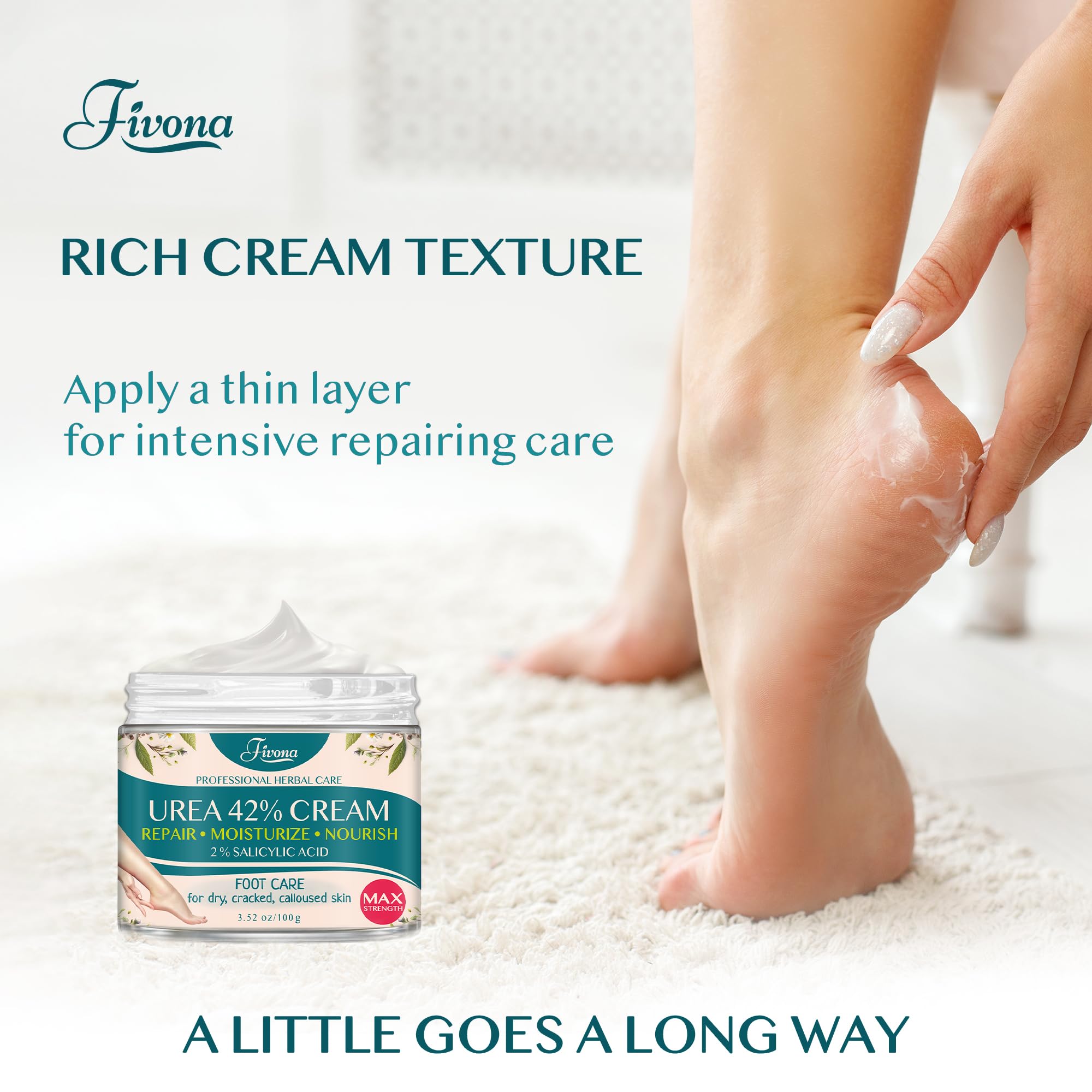 FIVONA cream applied to heel demonstrating softened rough skin
